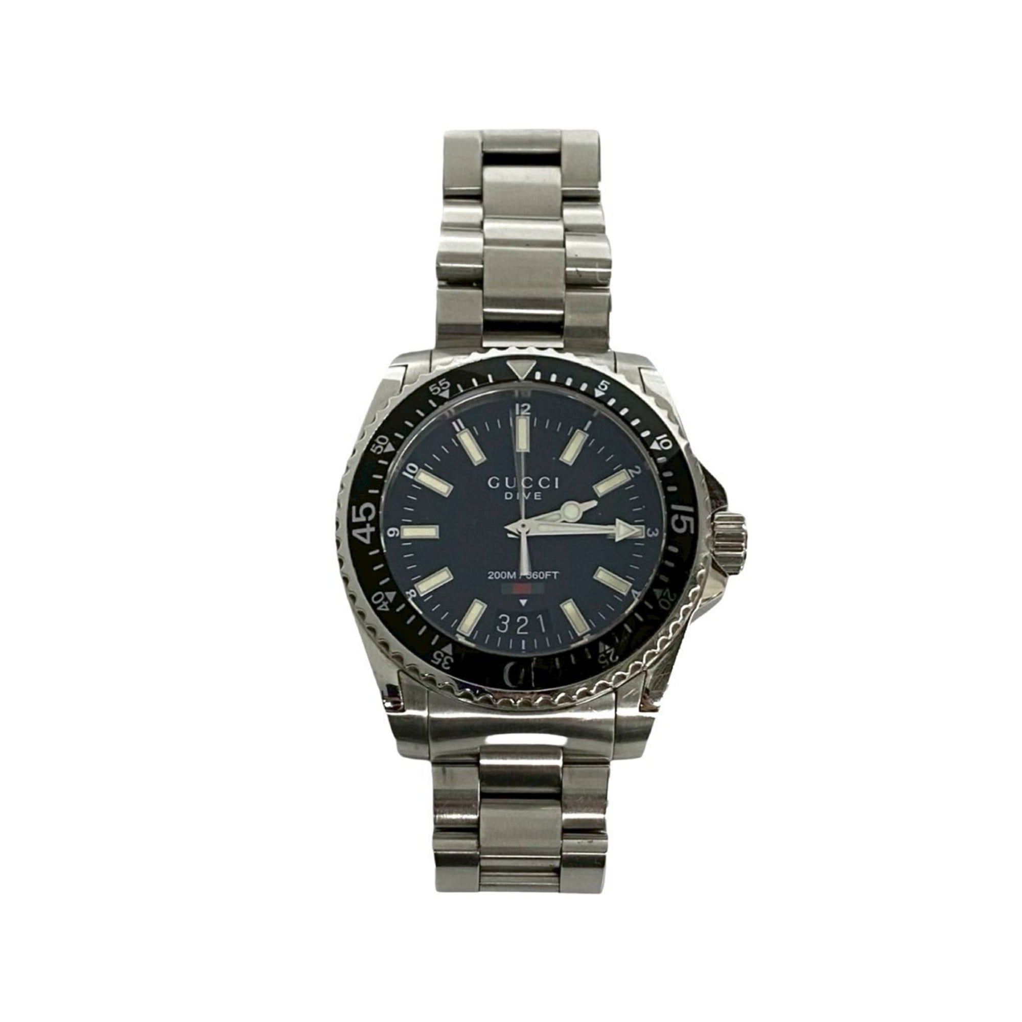 GUCCI Dive Stainless Steel Quartz Watch, Men's Accessory, Silver/Black, 30050
