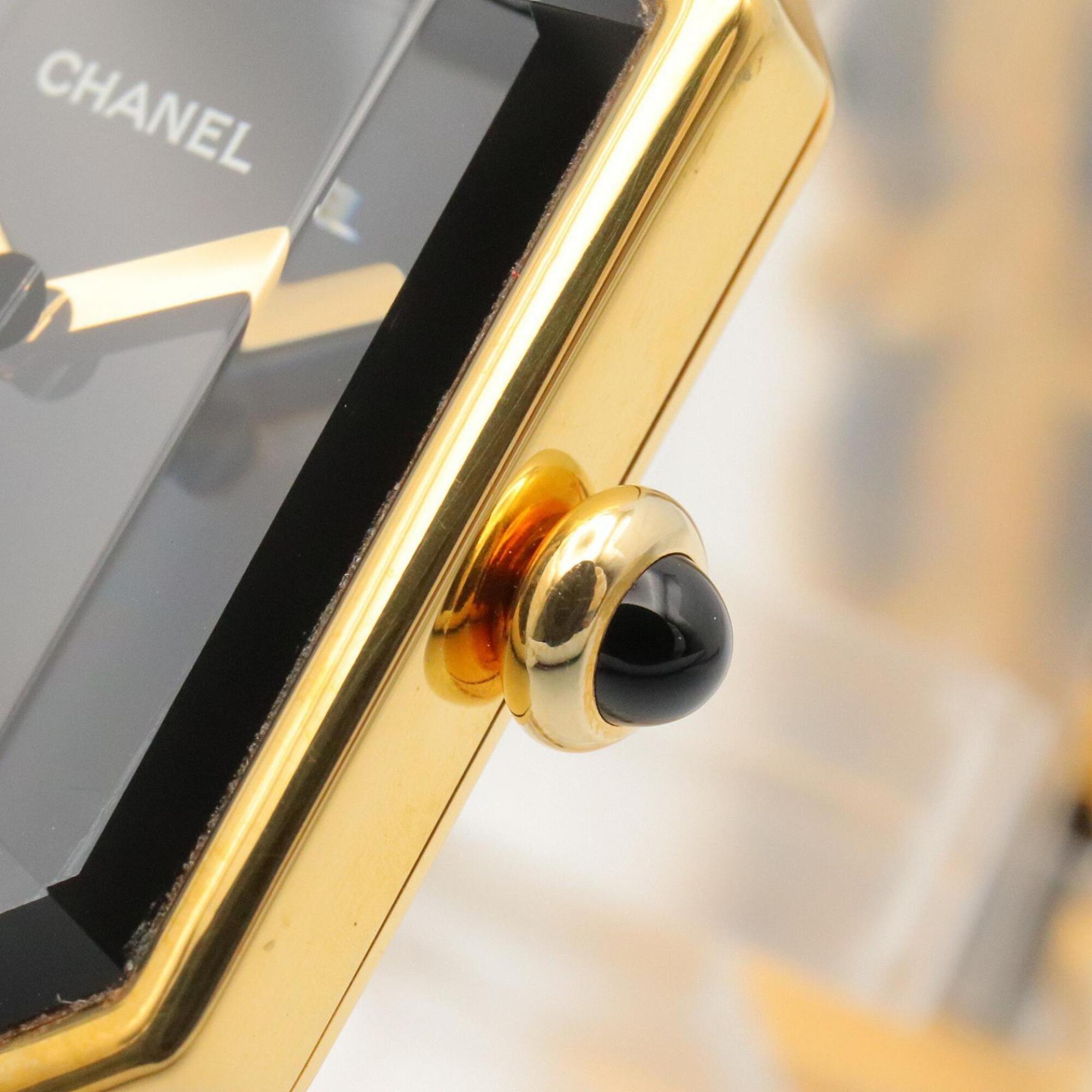 Montre Chanel CHANEL Première S, plaquée or (GP), bracelet en cuir, pour femme, Noir, H0001