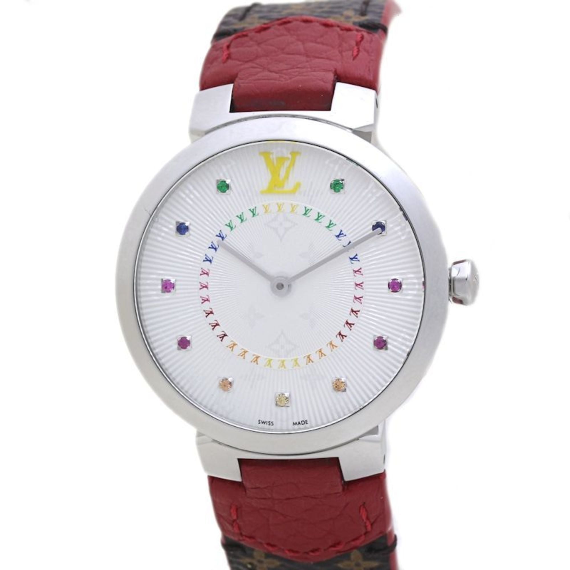 LOUIS VUITTON Tambour MM Rainbow Colored Stones QA159Z Women's Watch 40091