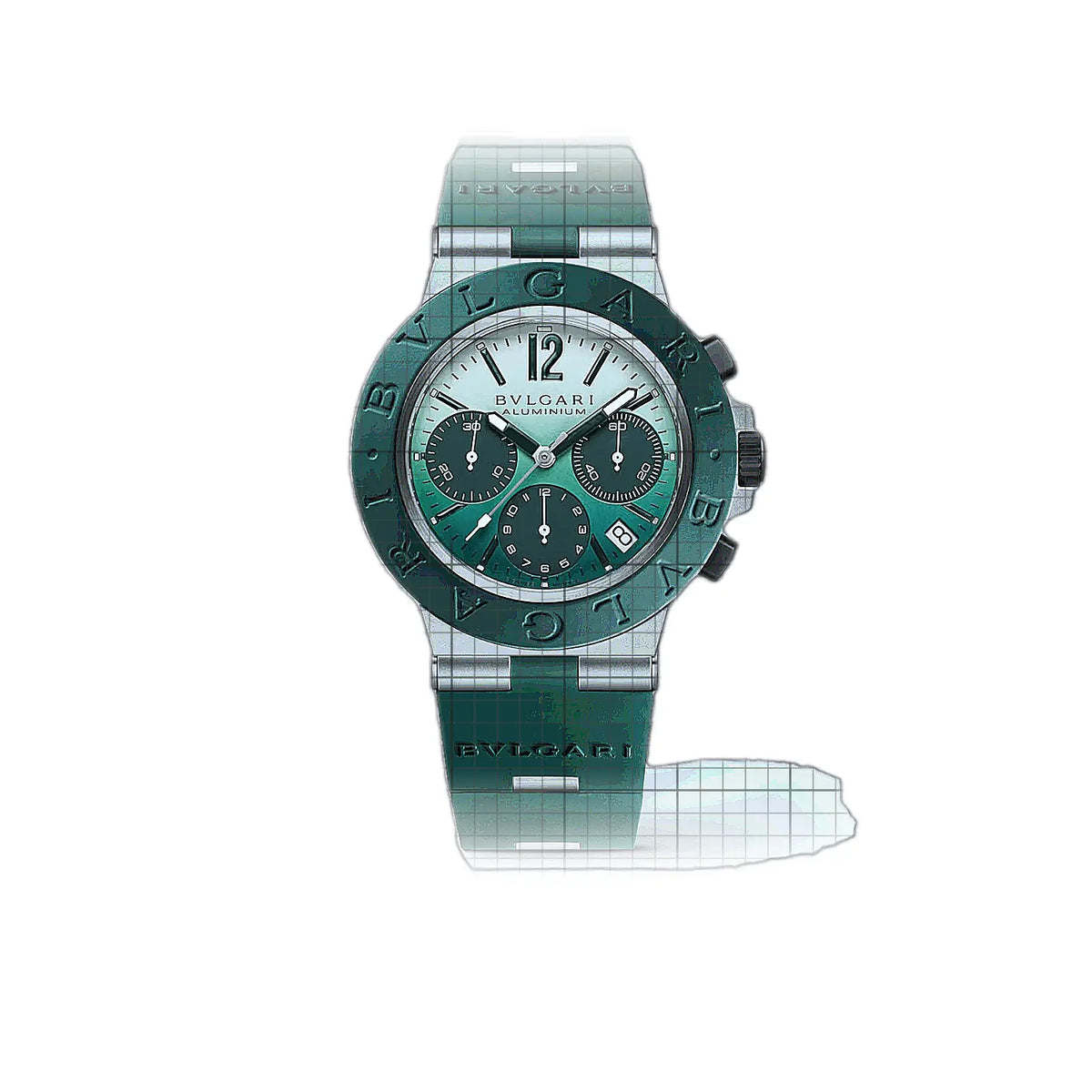 Bulgari Aluminium 104076 Horloge met groene wijzerplaat en aluminium kast 40mm