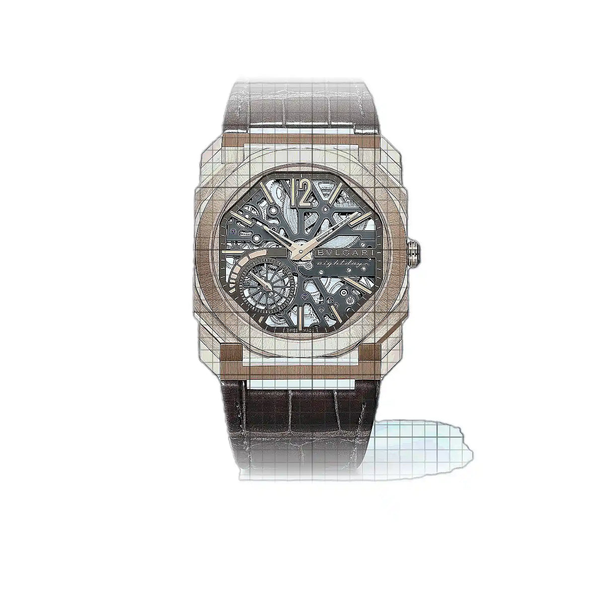 Bulgari Octo 103667 Horloge met skeletwijzerplaat, roségoud 40mm