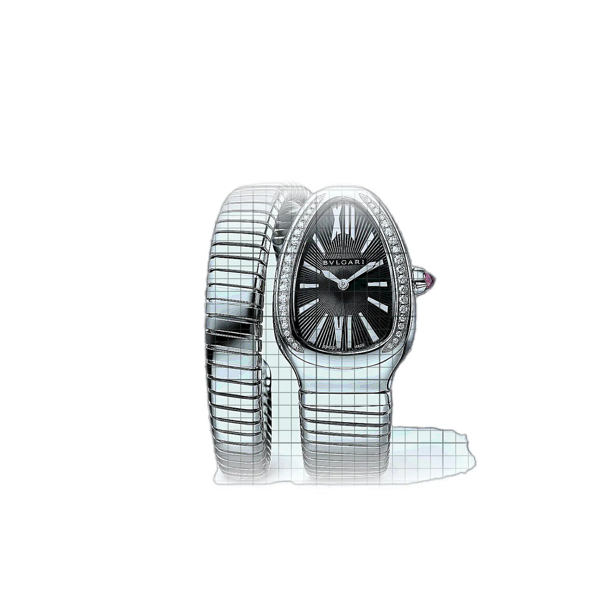 Bulgari Serpenti 103434 Horloge met zwarte wijzerplaat, roestvrij staal, 35 mm