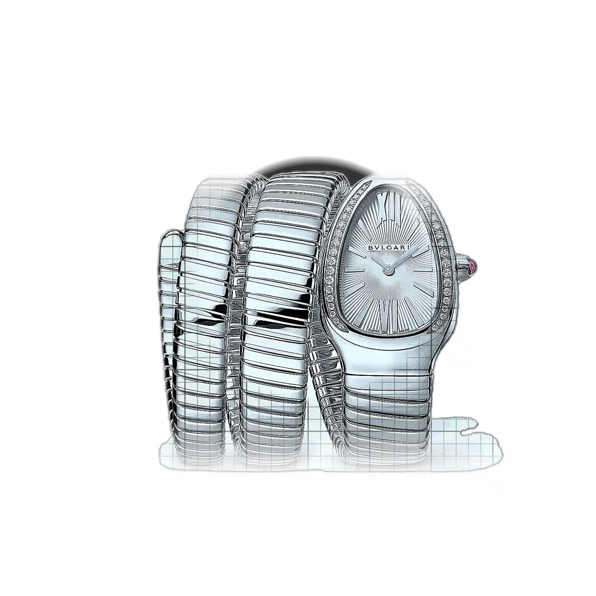 Bulgari Serpenti 103819 Horloge met zilveren wijzerplaat, roestvrij staal, 35 mm