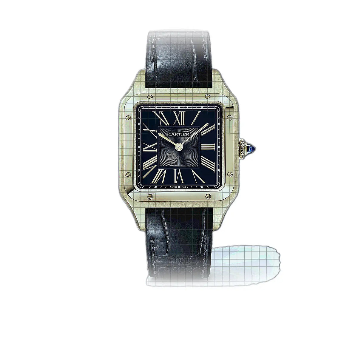 Montre Cartier Santos WGSA0115, cadran bleu, or jaune, 43 mm