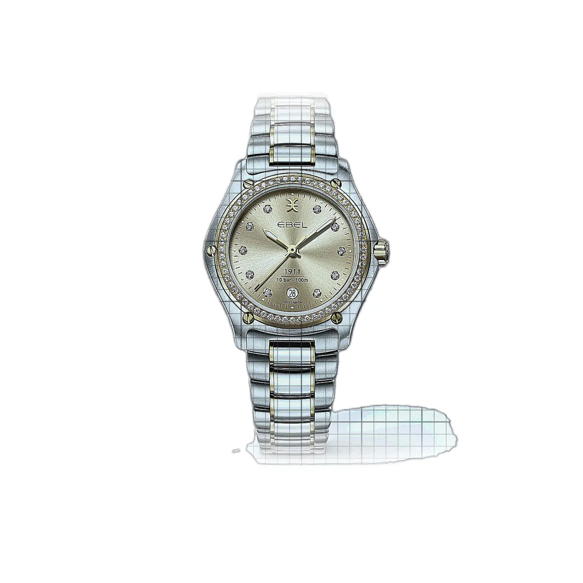 Ebel 1911 1216747 met gouden wijzerplaat, geelgoud, roestvrij staal, 30 mm horloge