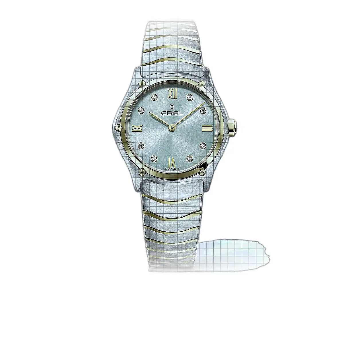 Ebel Sport Classic 1216557 met blauwe wijzerplaat, geelgoud, roestvrij staal, 33 mm horloge
