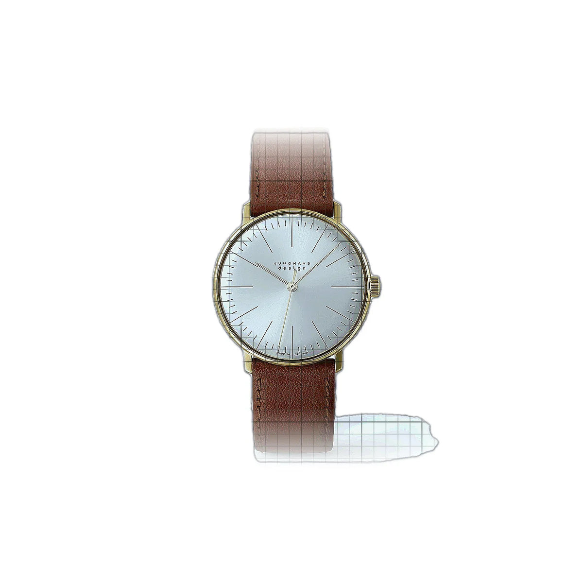 Junghans Max Bill 027/5703.02 Horloge met zilveren wijzerplaat, roestvrij staal, geelgoud, PVD-coating, 34 mm