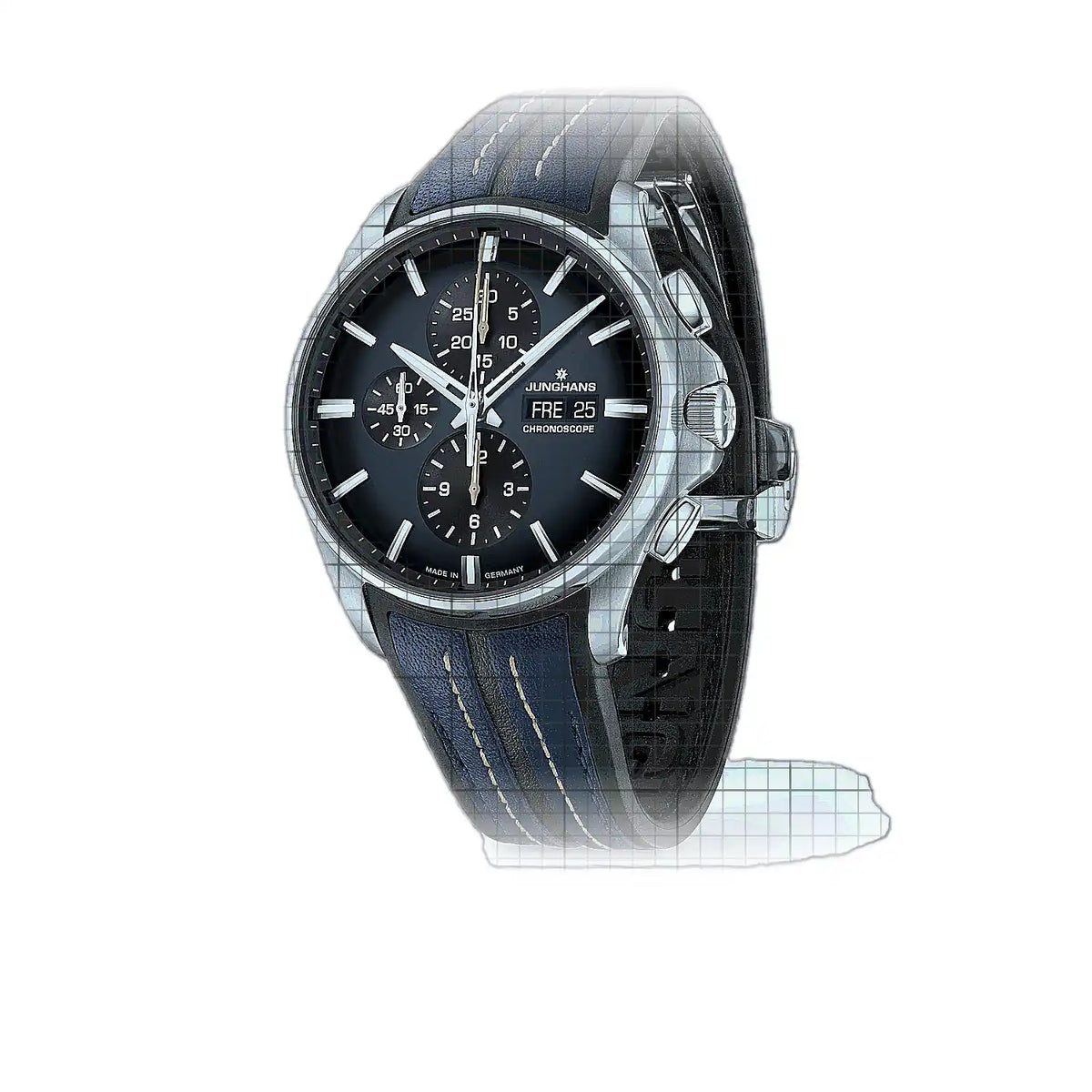 Montre Junghans Meister 027/4227, cadran bleu, acier inoxydable, 45 mm