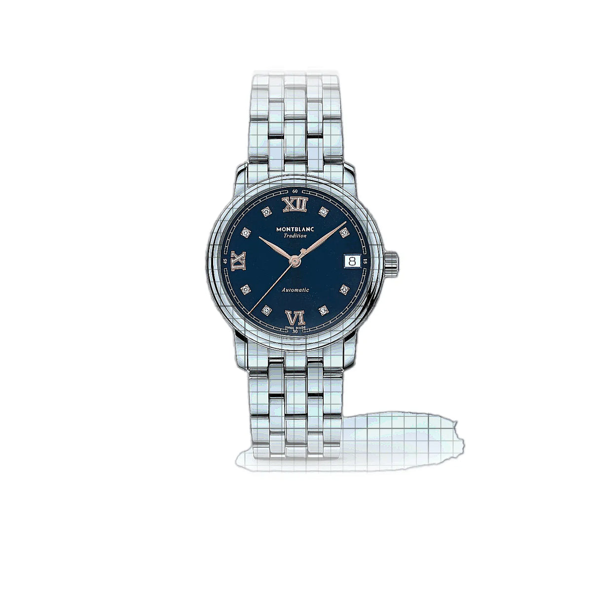 Montre Montblanc Tradition MB129643, cadran bleu, acier inoxydable, 32 mm