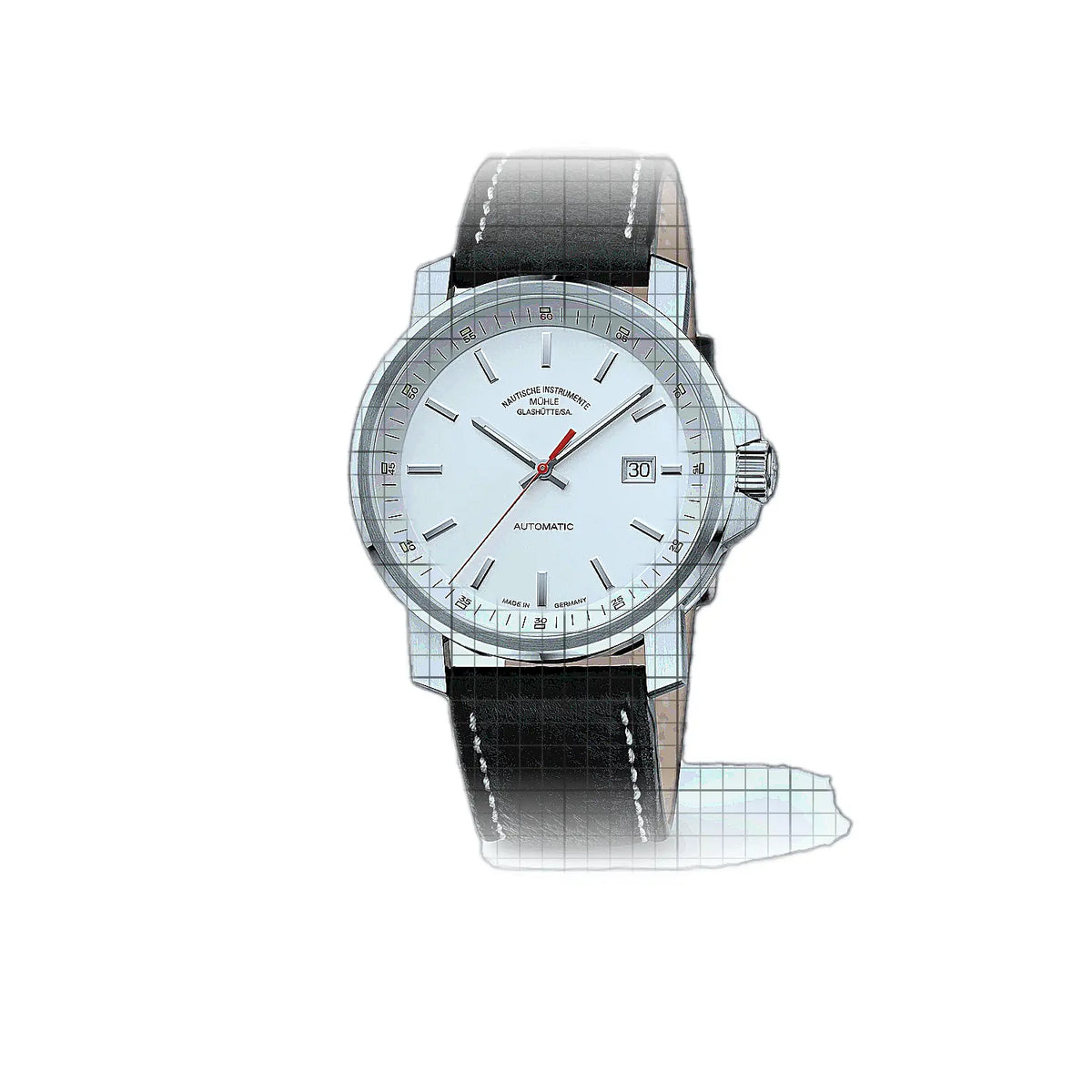 Mühle Glashütte 29er M1-25-31-200-LB Blanc Montre à cadran en acier inoxydable, 42 mm