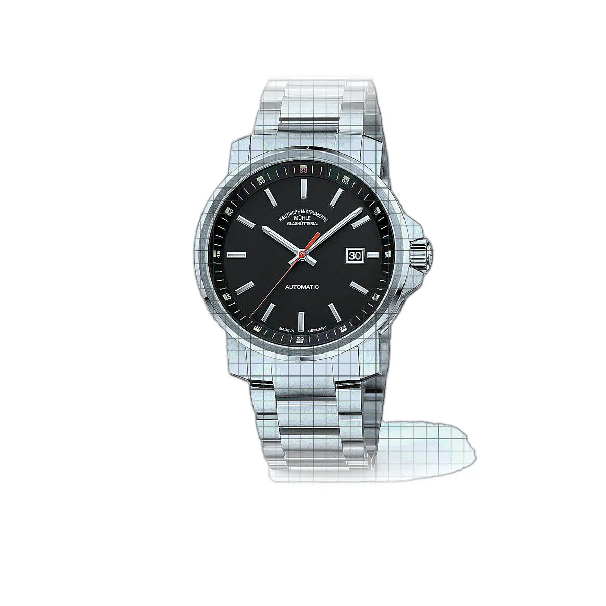 Mühle Glashütte 29er M1-25-33-200-MB Noir Montre à cadran en acier inoxydable, 42 mm