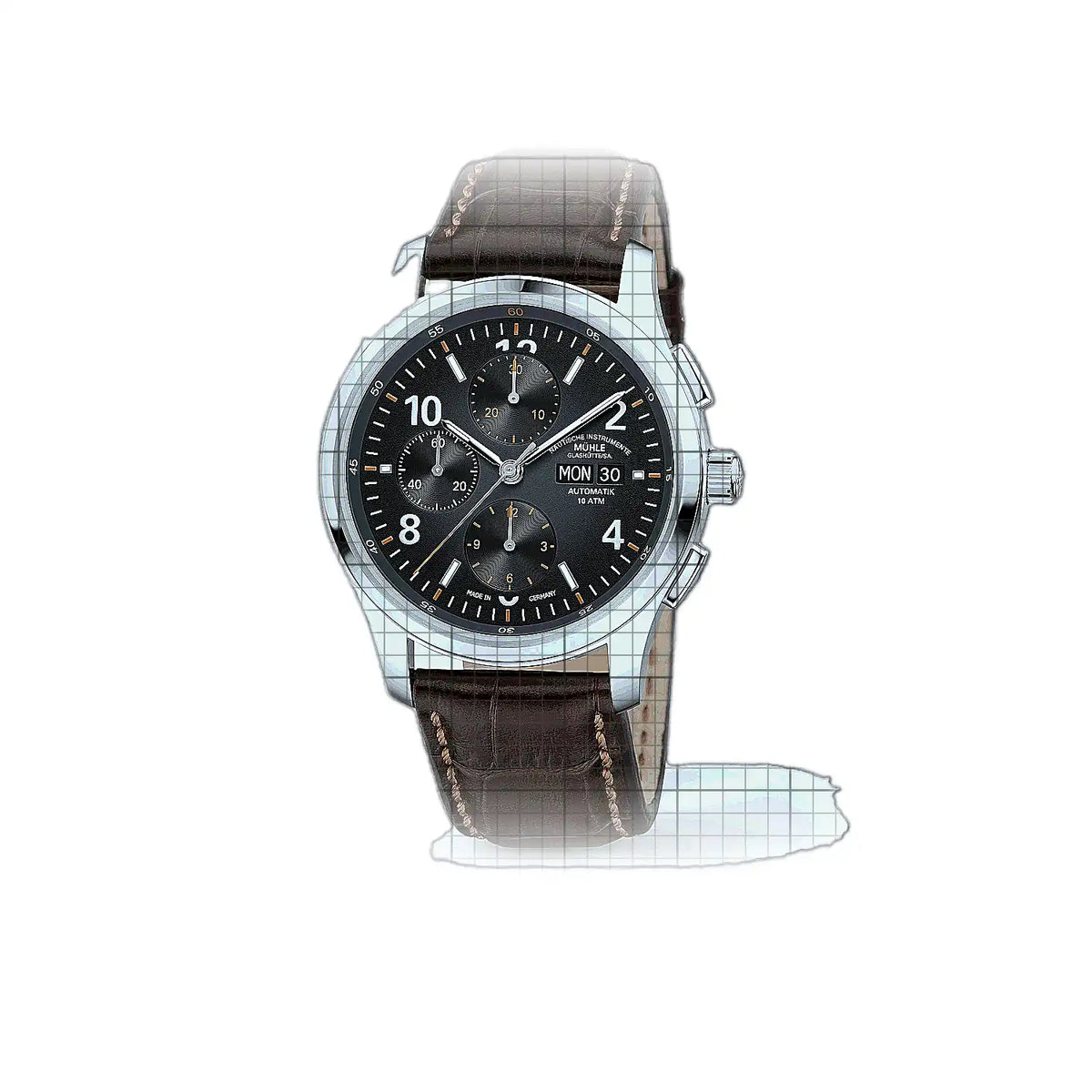 Mühle Glashütte Lunova M1-43-06-500-LB Horloge met zwarte wijzerplaat, roestvrij staal, 42 mm