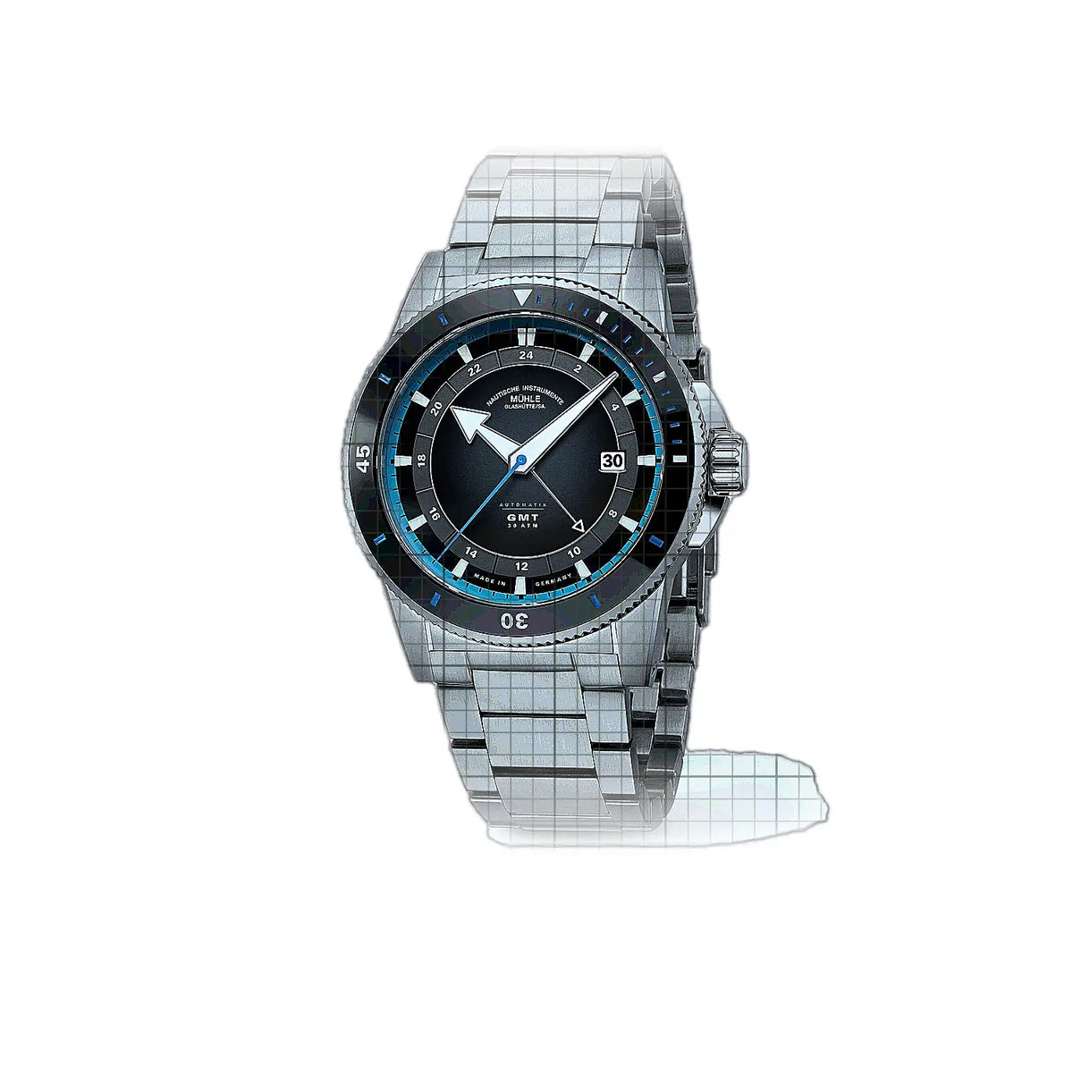 Mühle Glashütte Mühle-Glashütte Neuheiten M1-52-13-200-MB Schwarz Zifferblatt Edelstahl 43 mm Uhr