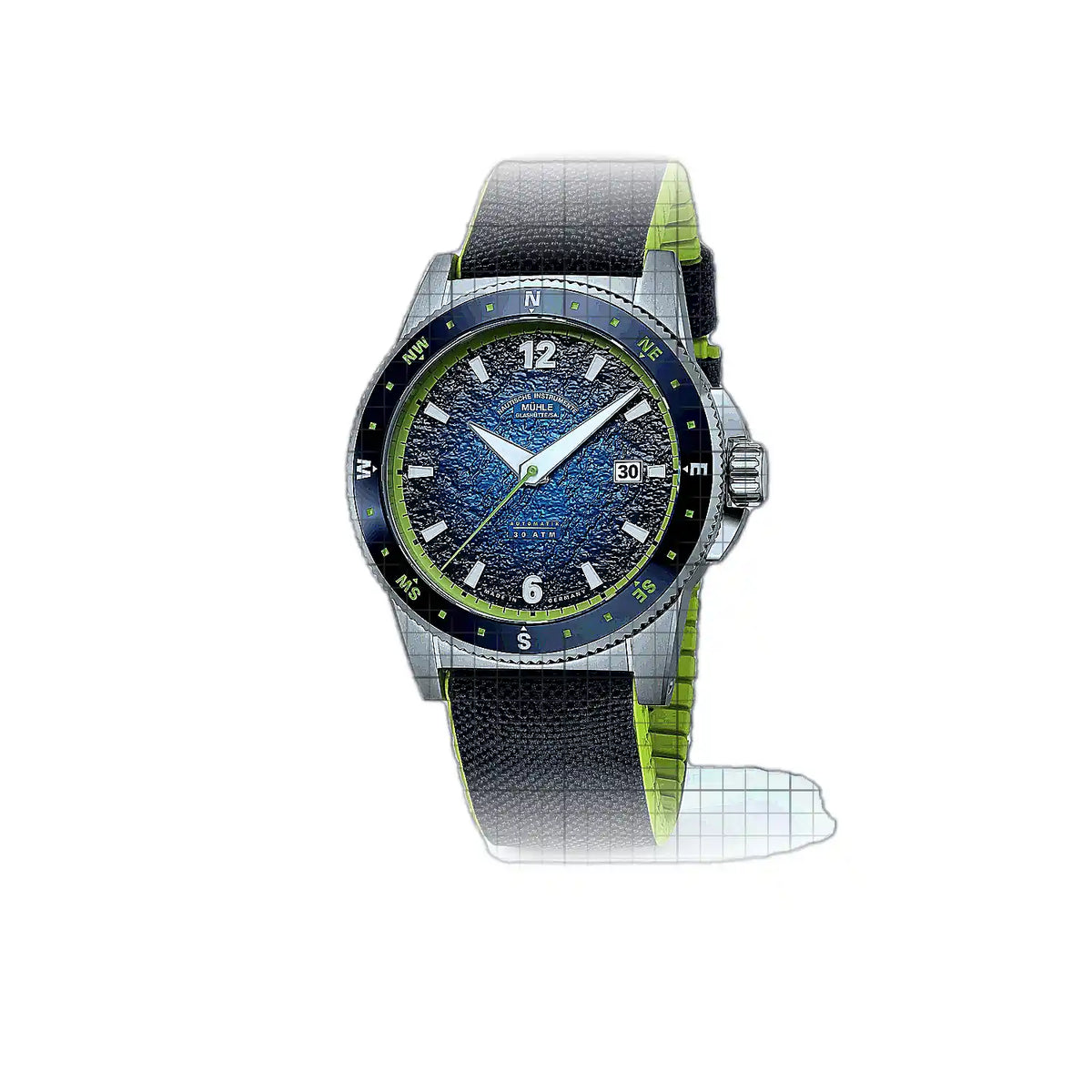 Mühle Glashütte - Nouveautés Mühle-Glashütte - Montre M1-52-22-200-CK à cadran bleu, en acier inoxydable, 43 mm