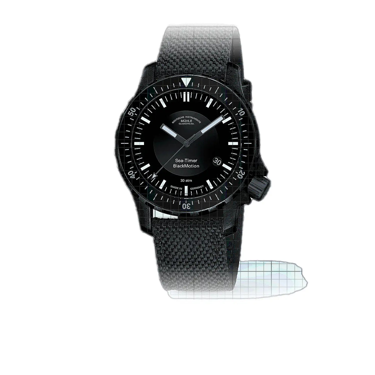 Mühle Glashütte Nautische Instrumente M1-41-83-200-CB Horloge met zwarte wijzerplaat, roestvrij staal, 44 mm