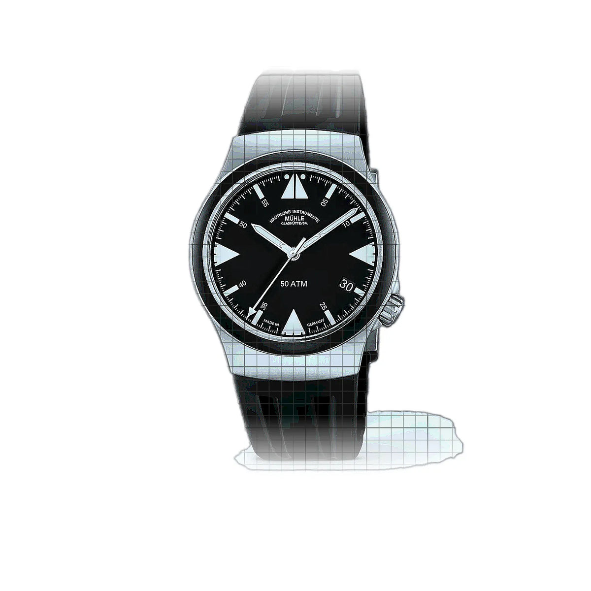 Mühle Glashütte Nautische Instrumente M1-51-03-400-KB Horloge met zwarte wijzerplaat en titanium kast, 43 mm