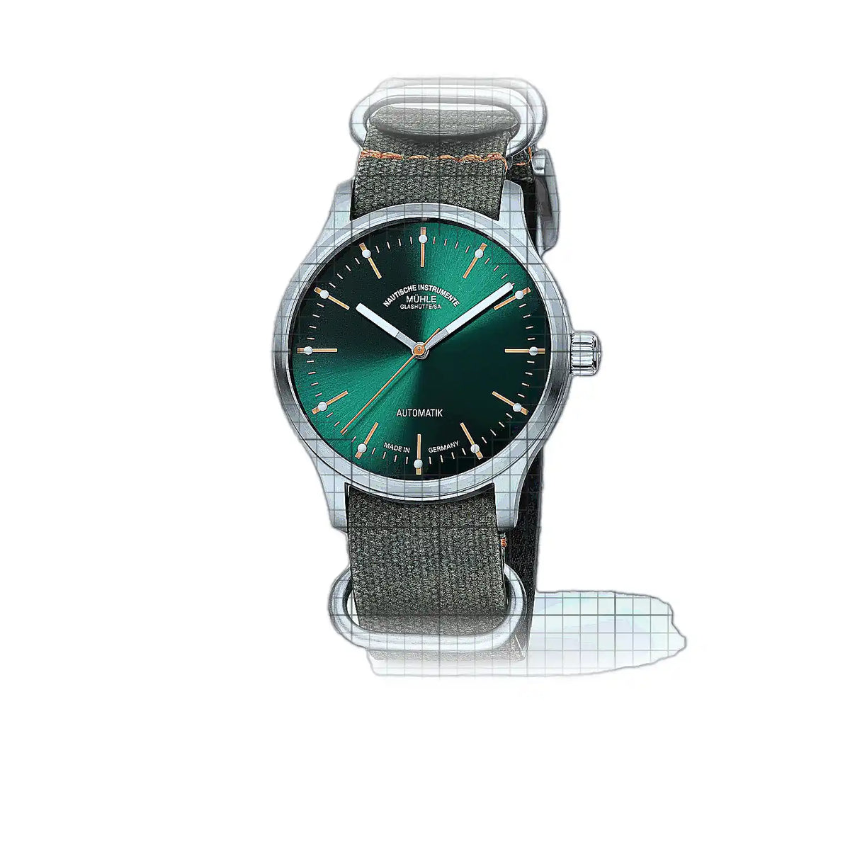 Mühle Glashütte Panova M1-40-76-200-NB-II Vert Cadran en acier inoxydable 40mm Montre