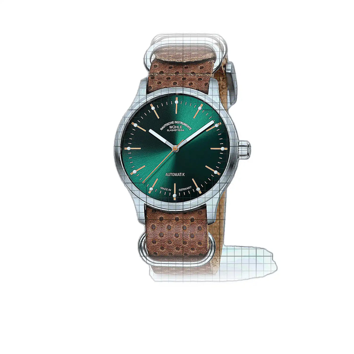Mühle Glashütte Panova M1-40-76-200-NB-L-I Vert Cadran en acier inoxydable 40mm Montre
