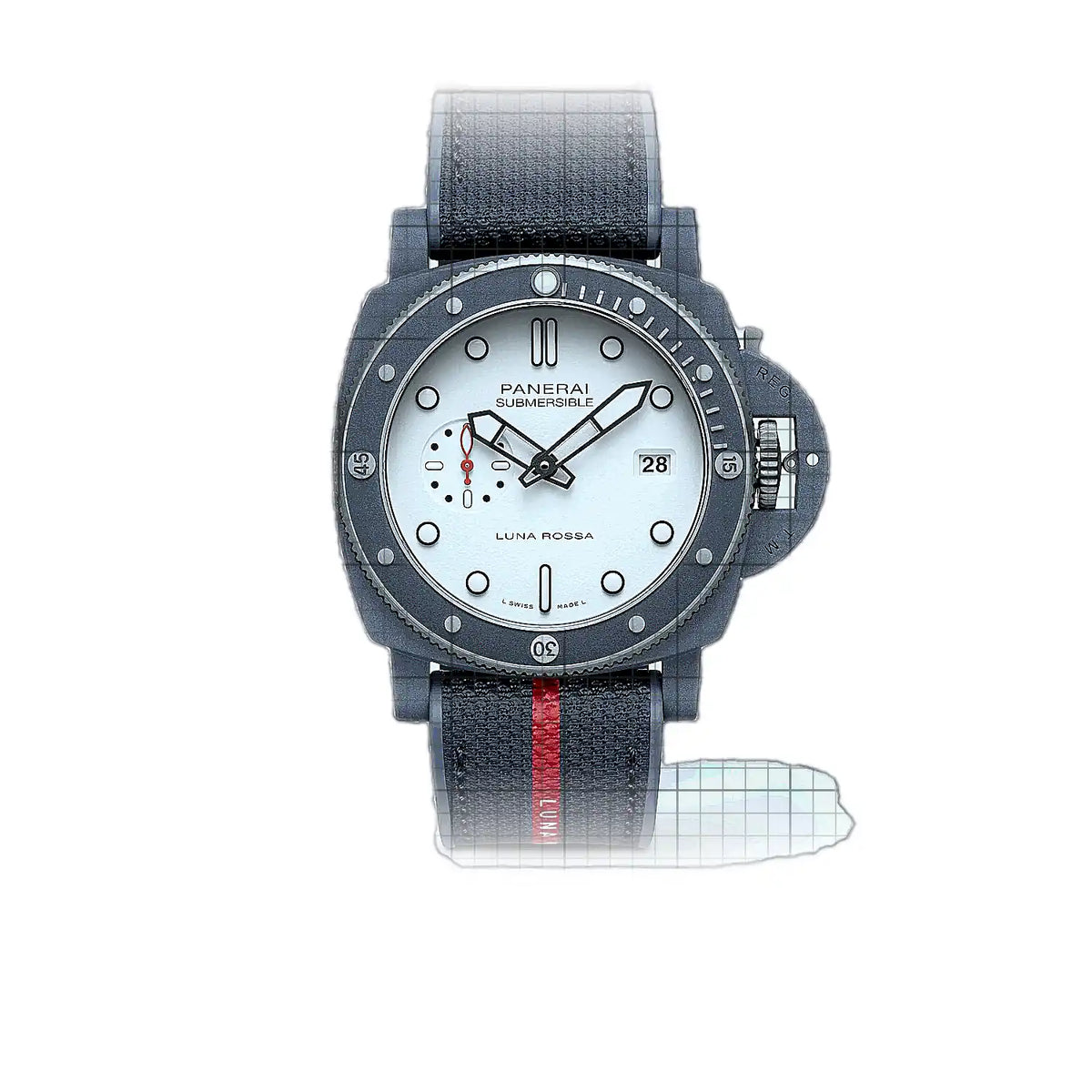 Panerai Submersible PAM01543 horloge met witte wijzerplaat en keramische kast, 44 mm