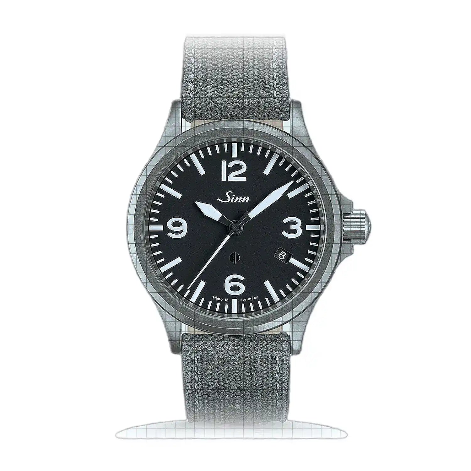 Sinn 856 – Canvas-Alcantara strap Grey 856.011T-G Black Dial Stainless steel 40mm Watch
