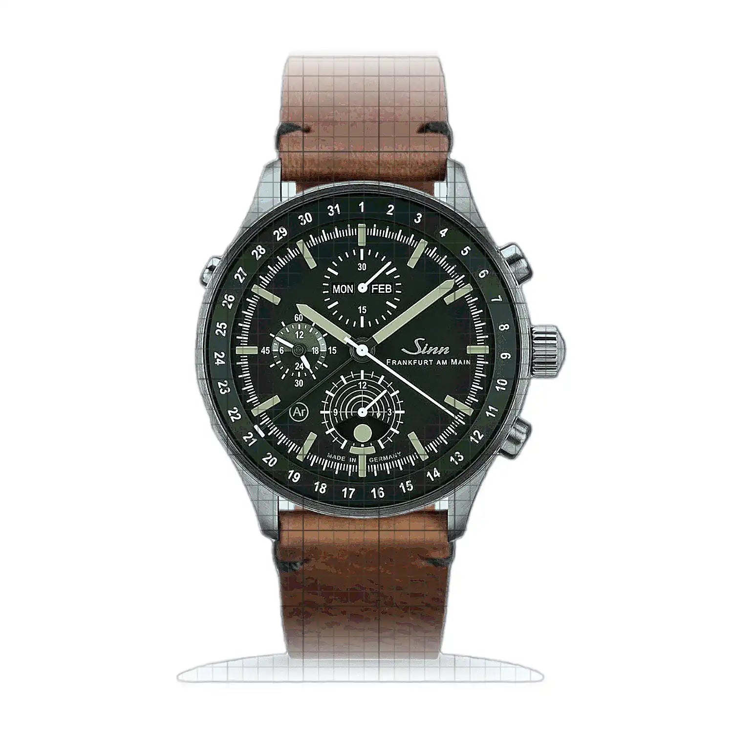 Sinn HUNTING WATCH 3006 – Leather strap Brown 3006.010L-B Green Dial Stainless steel 44mm Watch