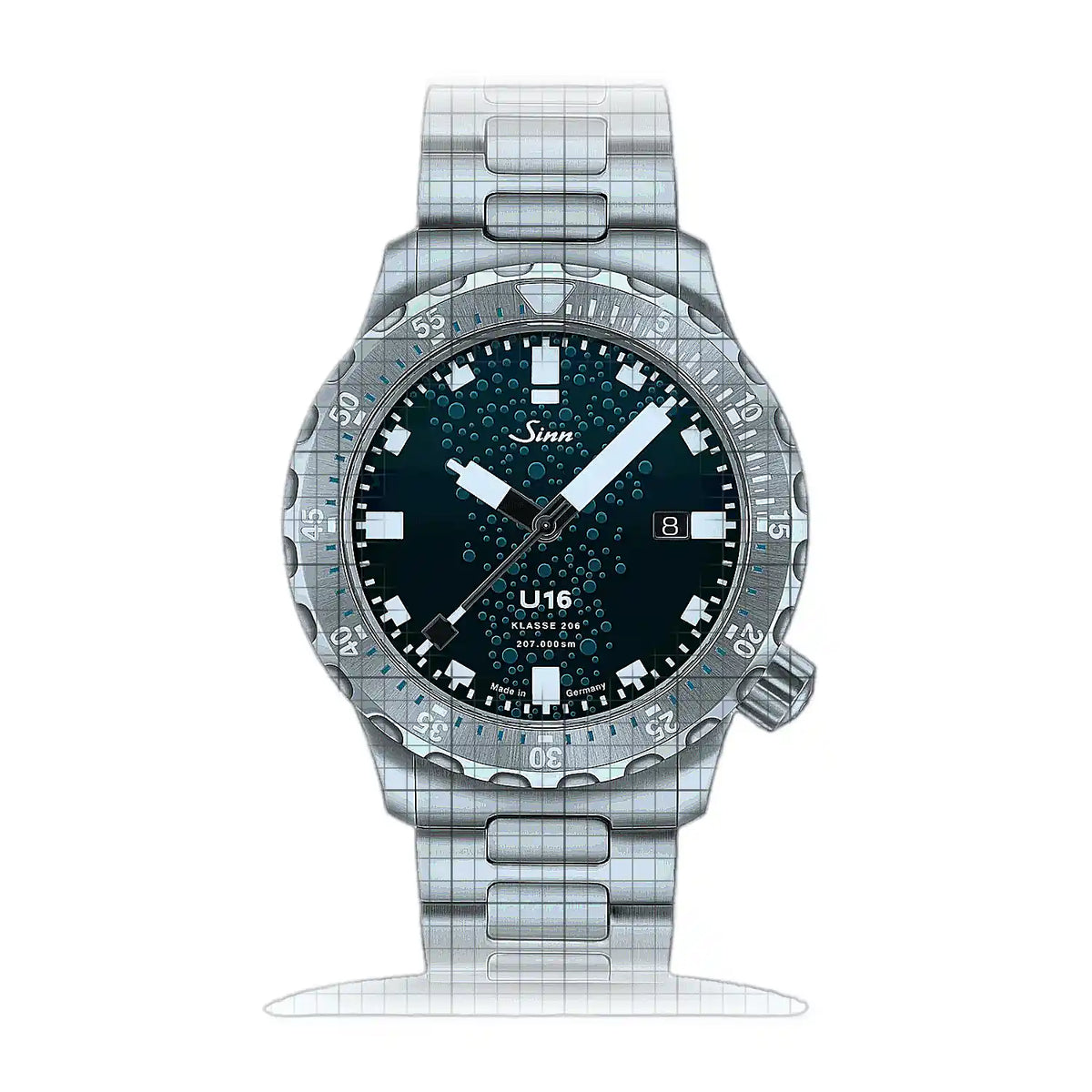 Sinn U16 1026.010HM Horloge met blauwe wijzerplaat, roestvrij staal, 44 mm