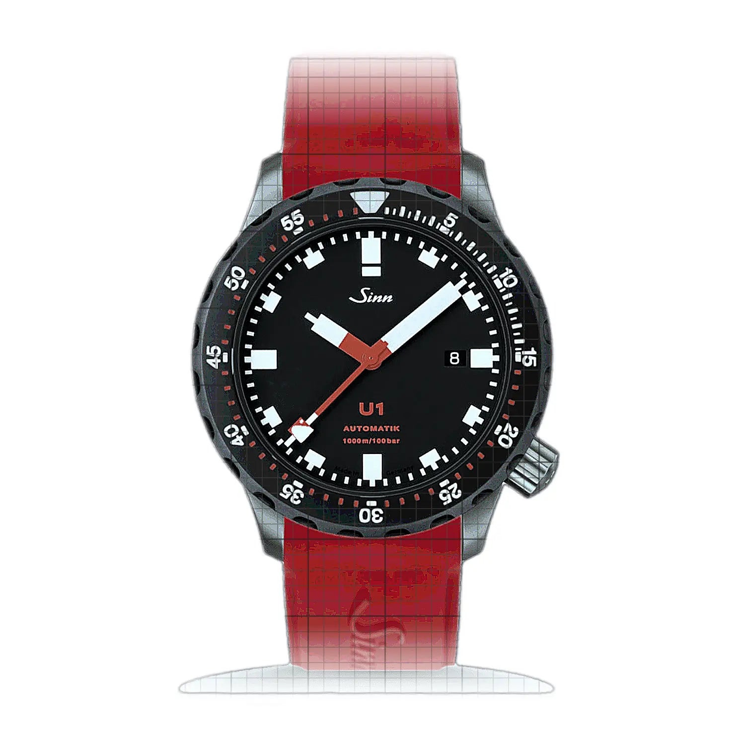 Sinn U1 SDR – Silicone strap Red 1010.040S-R Black Dial Stainless steel 44mm Watch