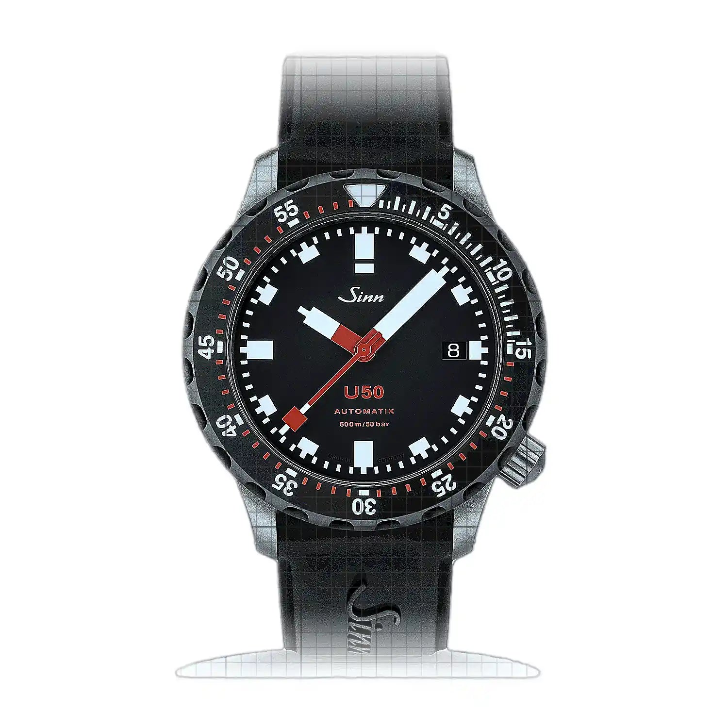 Sinn U50 SDR with TEGIMENT-Technologie – Silicone strap Black 1050.050S-S Black Dial Stainless steel 41mm Watch