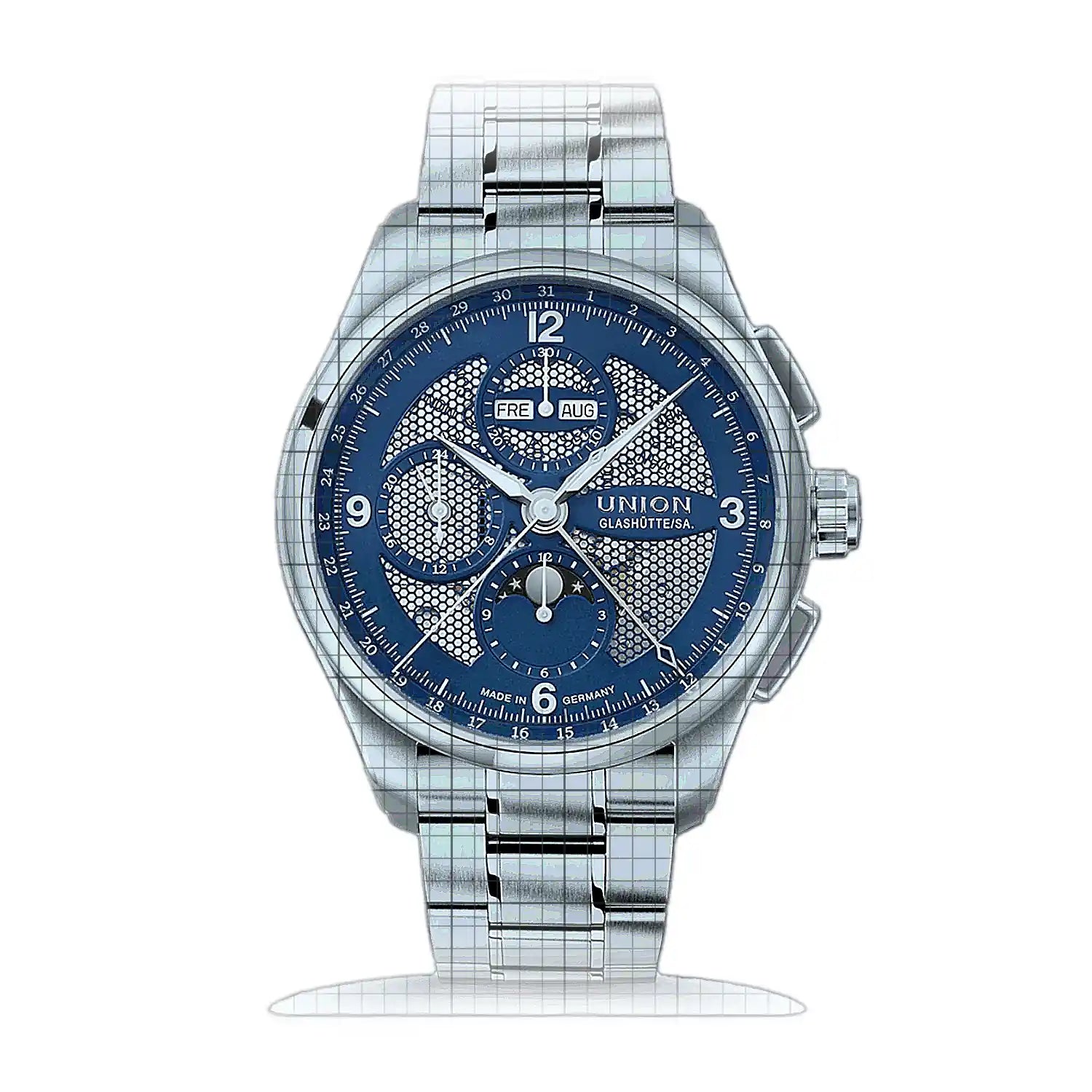 UNION Glashutte Belisar Chronograph Mondphase D014.425.11.042.00 Blue Dial Stainless steel 42mm Watch