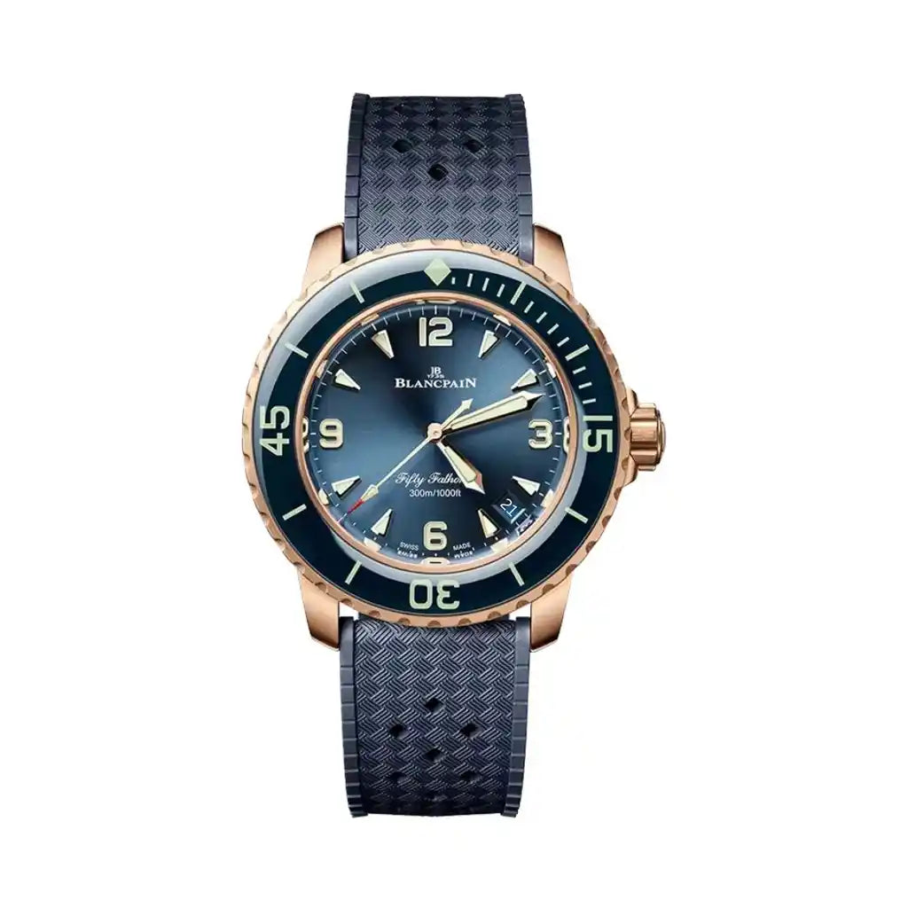 Blancpain Fifty Fathoms 5007 36B40 O64B Uhr mit blauem Zifferblatt und Roségold
