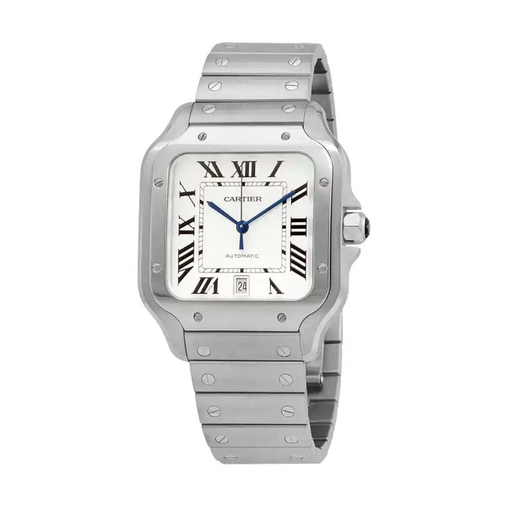 Cartier Santos Automatic, zilverachtig opaline, 39,8 x 47,5 mm