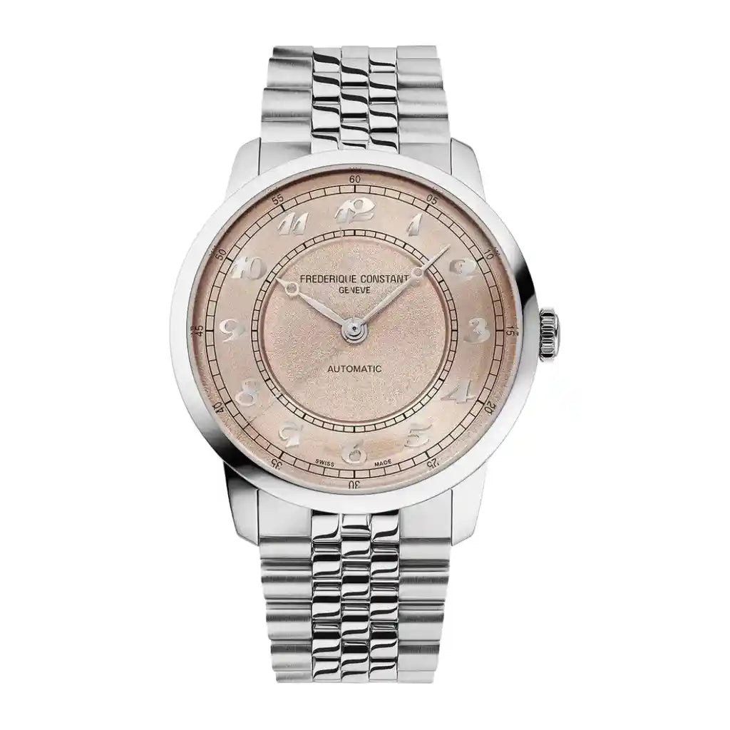 Frederique Constant Classics FC-301SAL3B6B – Uhr mit rosafarbenem Zifferblatt und Edelstahlgehäuse, 38 mm