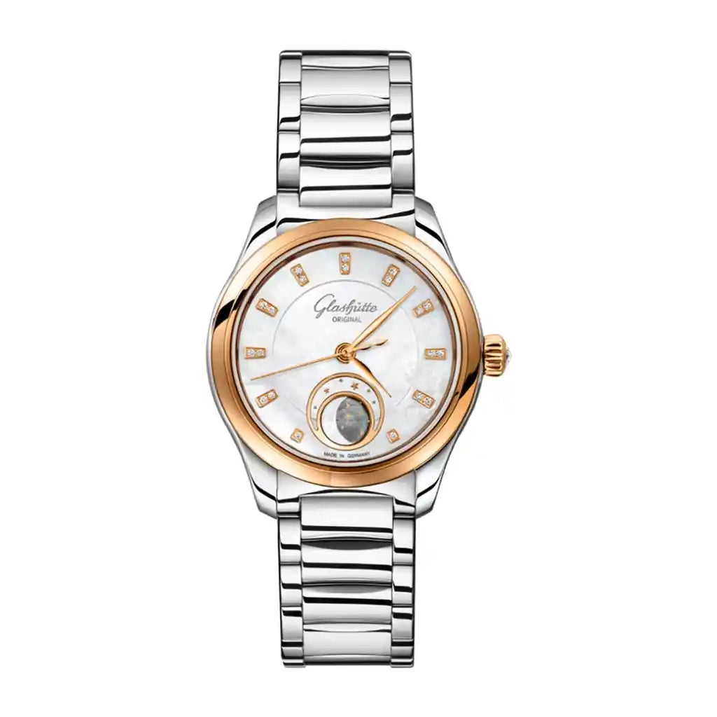 Grand Seiko Lady Serenade 1-35-14-01-06-14 Horloge met parelmoeren wijzerplaat, roestvrij staal, roségoud, PVD-coating, 32 mm