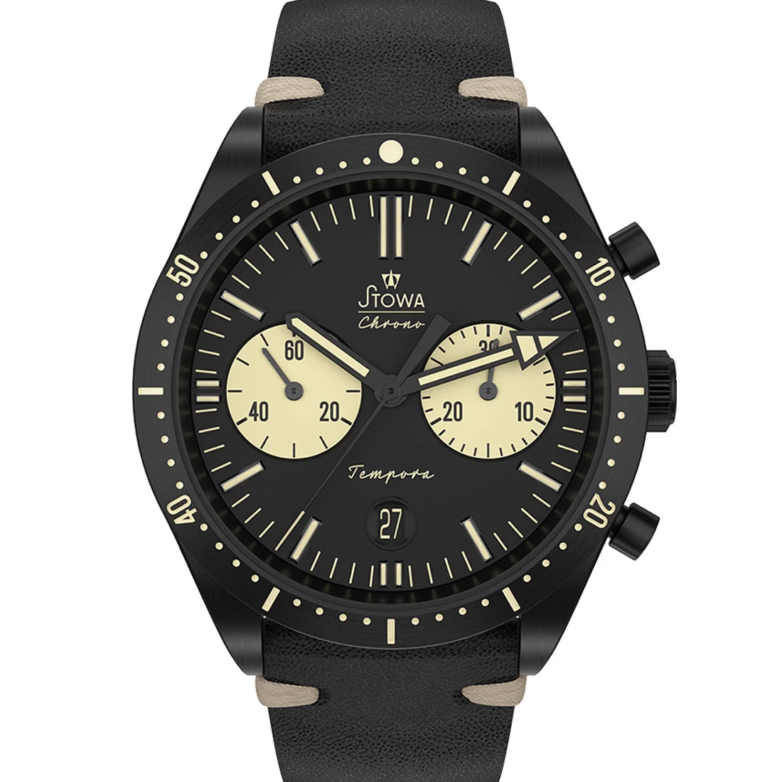 STOWA Chronographen Tempora Big Eye Schwarz Automatik Mehrfarbig