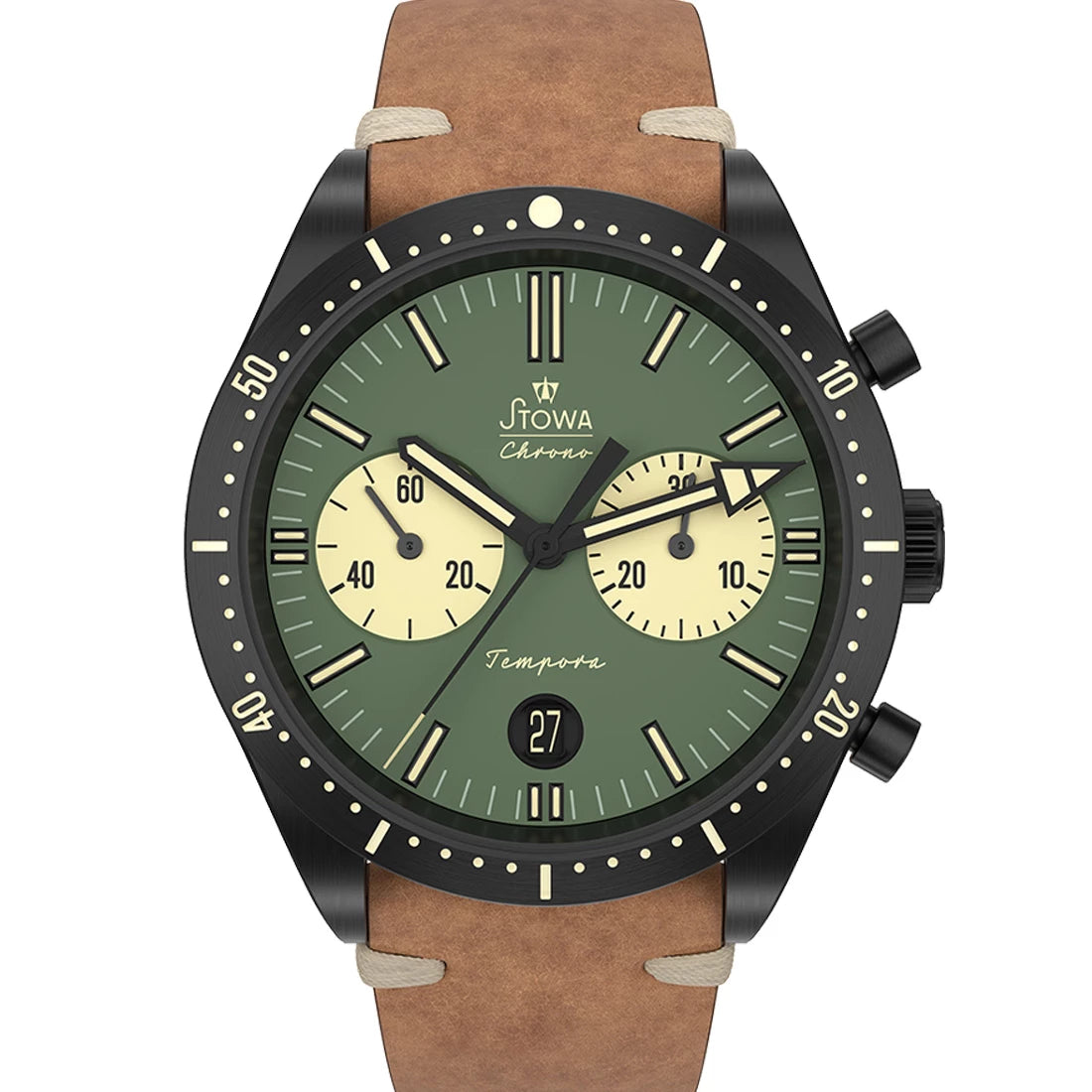 STOWA Chronographen Tempora Big Eye Grün Automatik Mehrfarbig