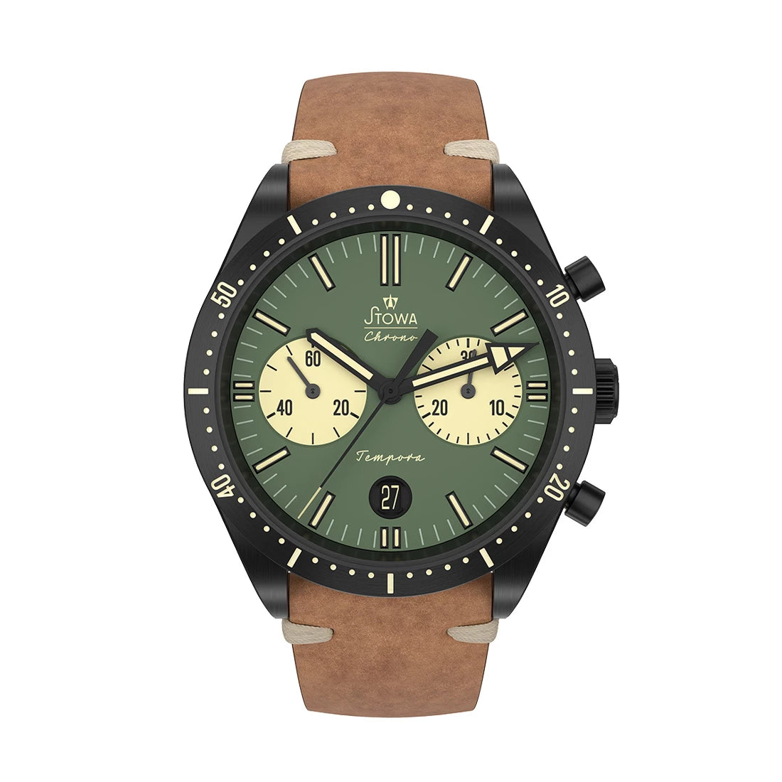 STOWA Chronographen Tempora Big Eye Grün Automatik Mehrfarbig