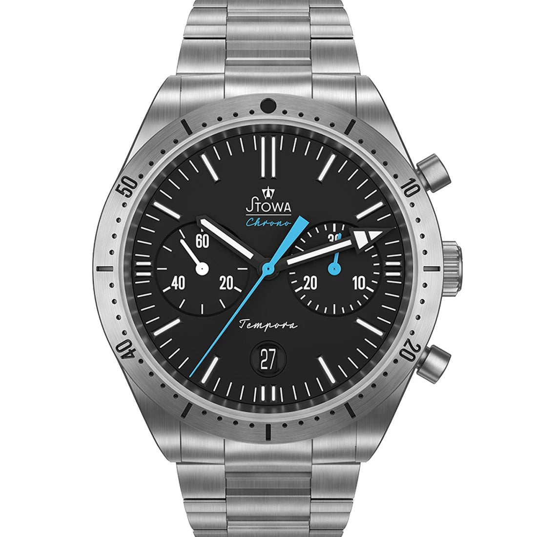 STOWA Chronographen Tempora Big Eye Stahl Automatik Schwarz