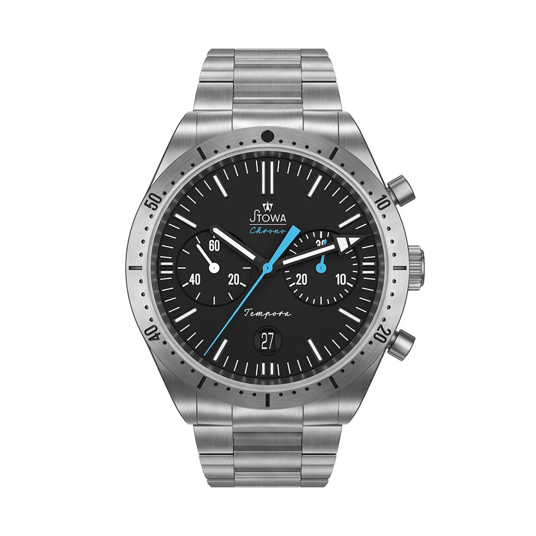 STOWA Chronographen Tempora Big Eye Stahl Automatik Schwarz