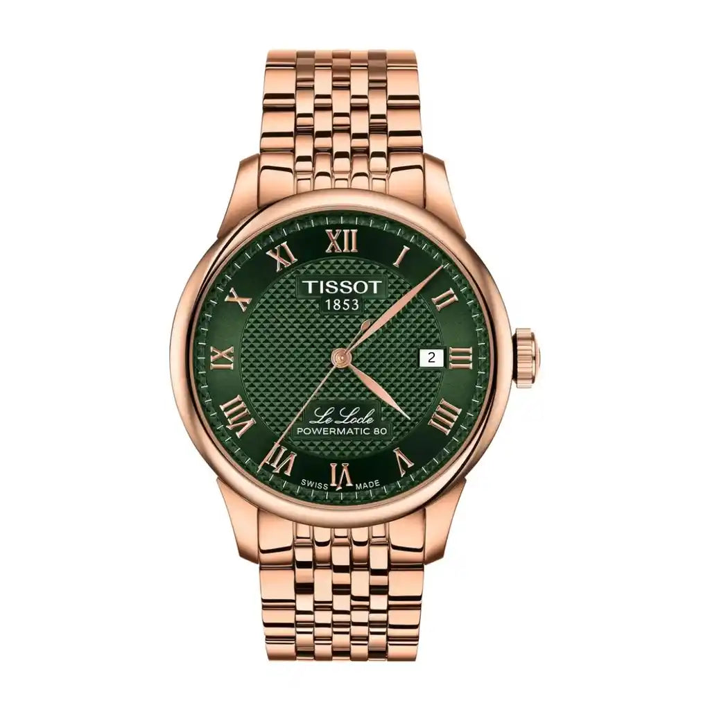 39mm Tissot Le Locle T006.407.33.093.00, Vert , acier inoxydable, Or rose, revêtement PVD, 39mm