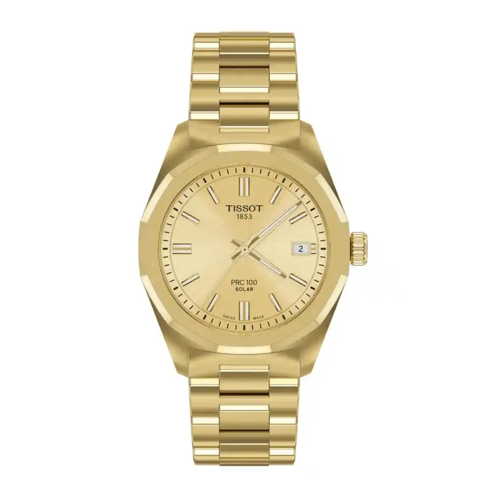 Montre Tissot PRC T151.822.33.021.00 en acier inoxydable avec cadran Or jaune, revêtement PVD