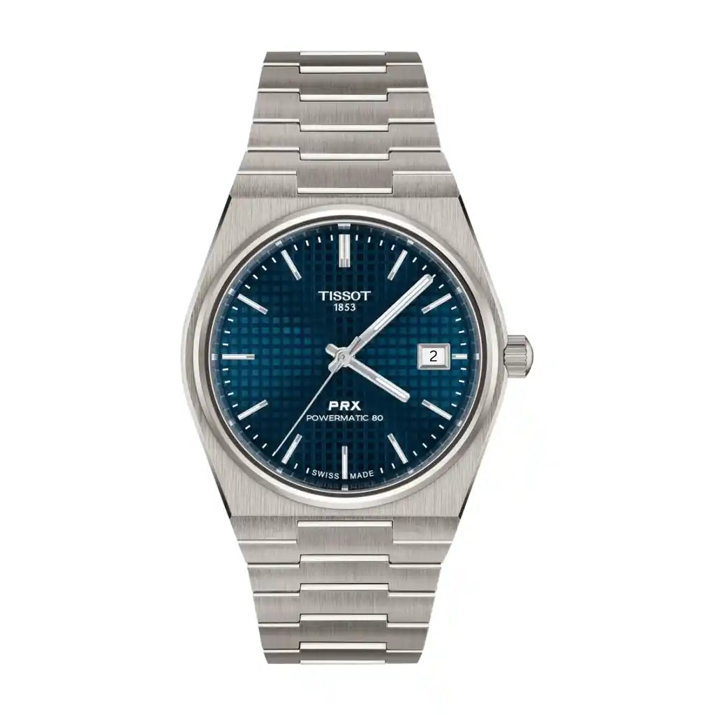 Tissot PRX T137.807.44.041.00 Uhr mit blauem Zifferblatt und Titangehäuse, 38 mm