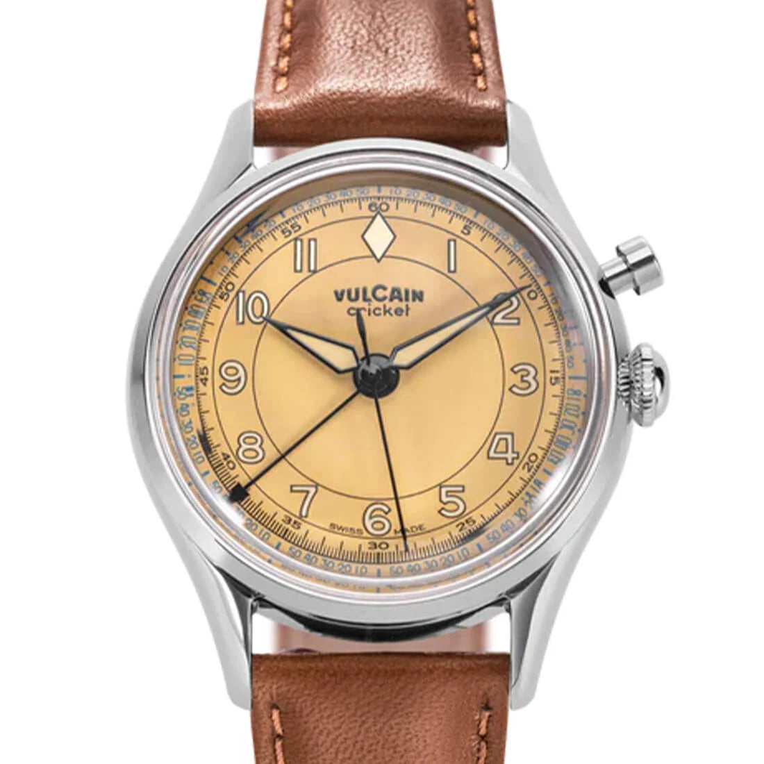 Vulcain Cricket met handopwinding, bruin-kaki, 39 mm