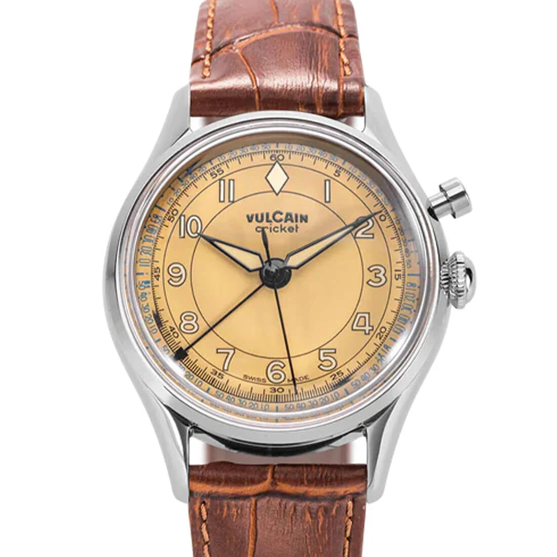 Vulcain Cricket met handopwinding, bruin-kaki, 39 mm