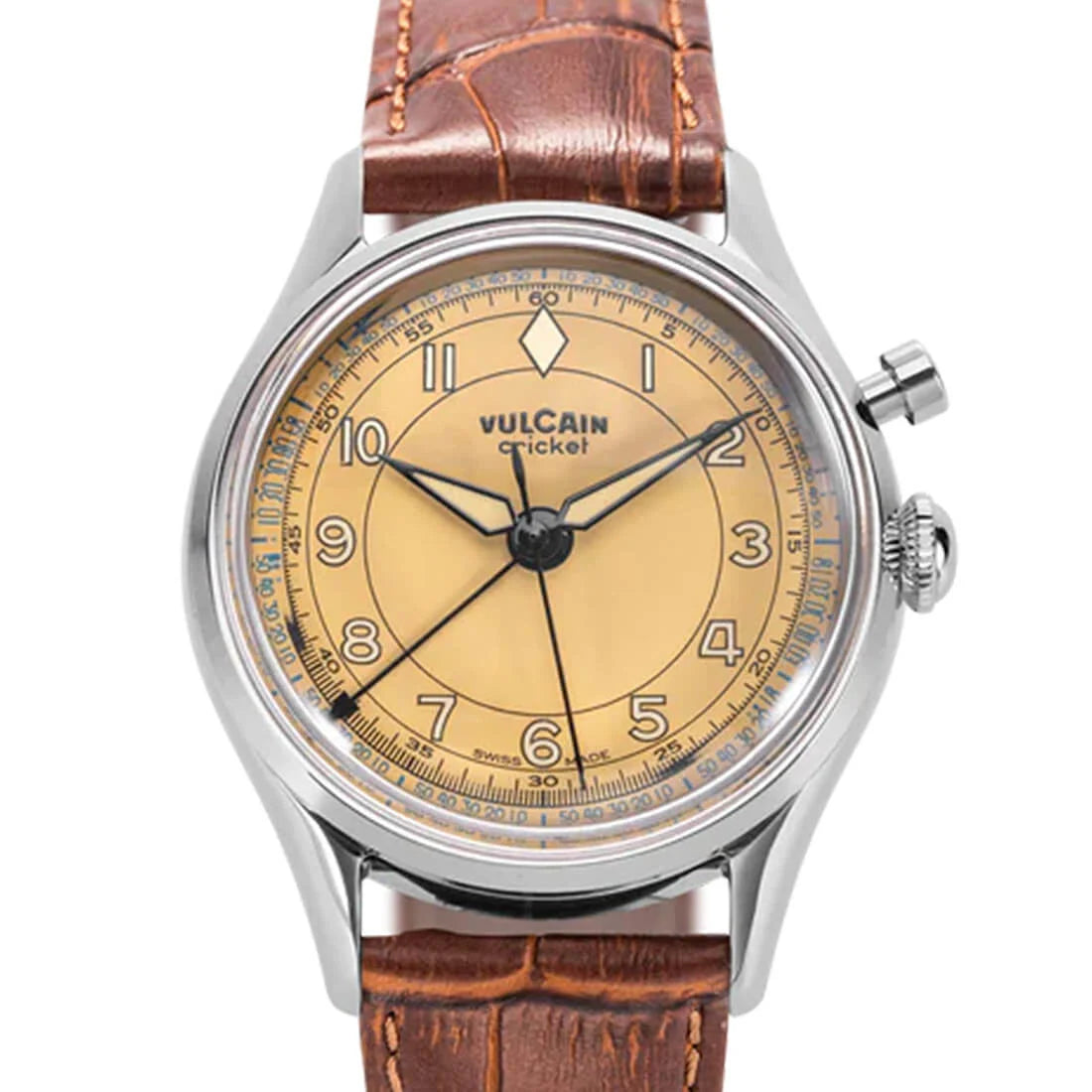 Vulcain Cricket met handopwinding, bruin-kaki, 39 mm