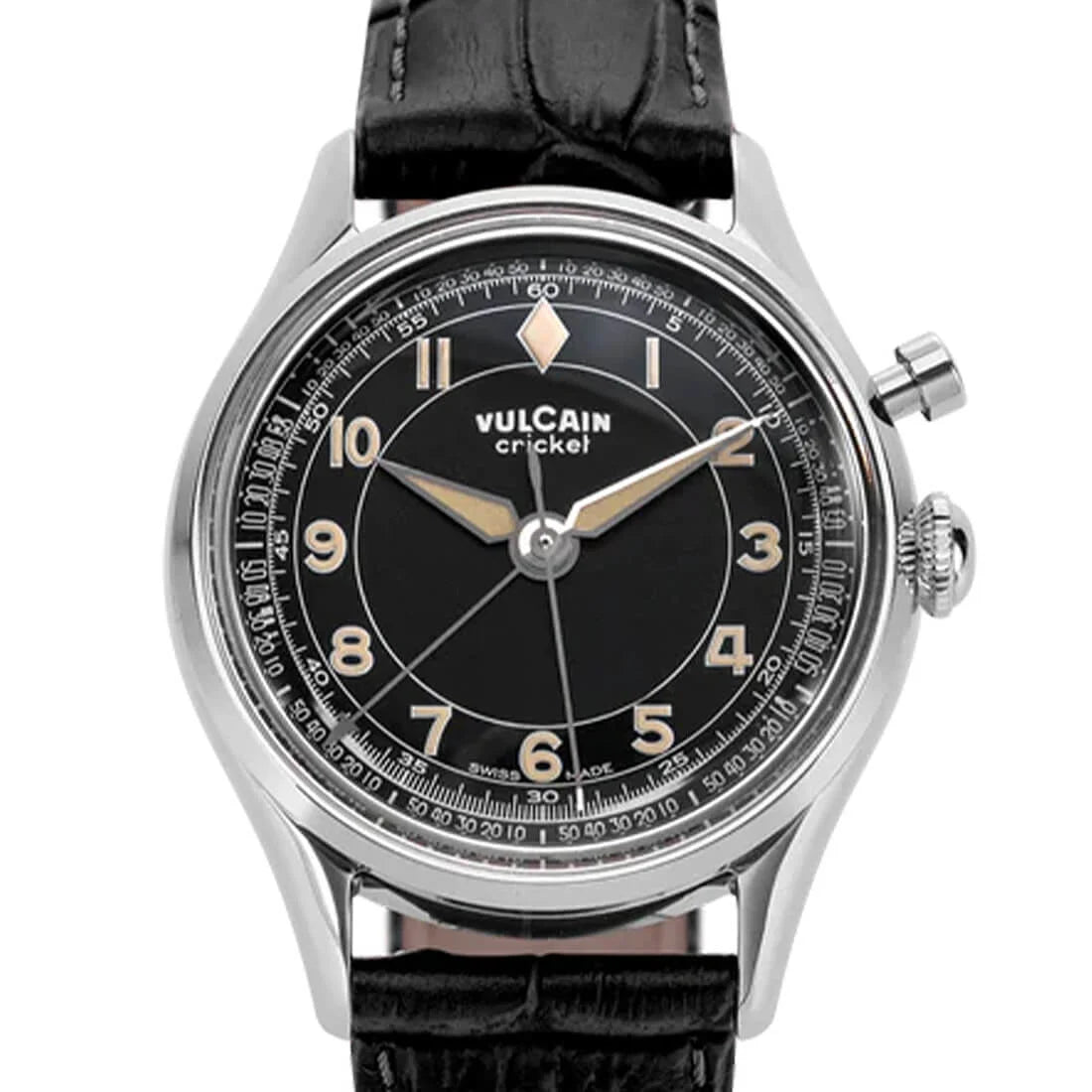 Vulcain Cricket met handopwinding, zwart, 39 mm