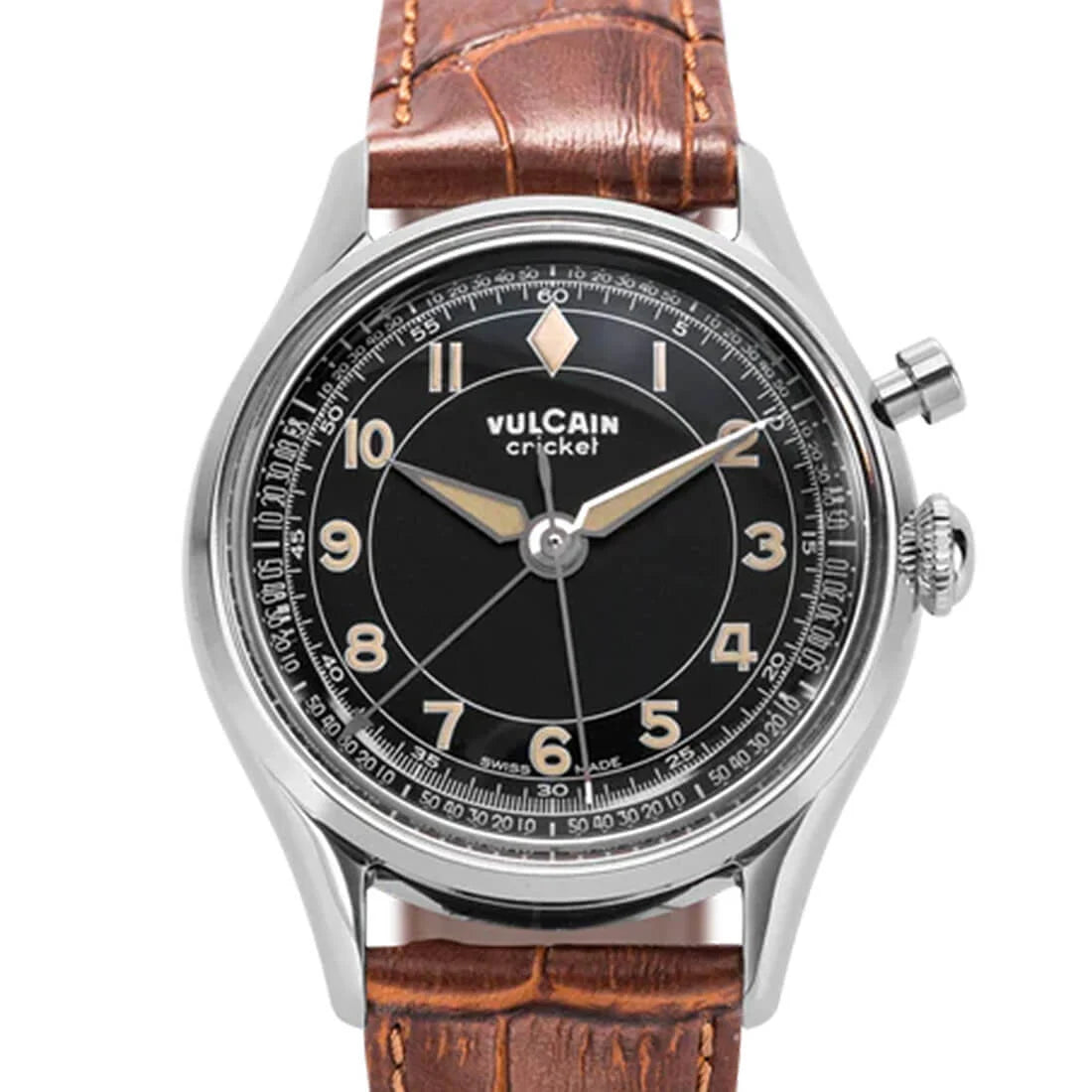 Vulcain Cricket met handopwinding, zwart, 39 mm