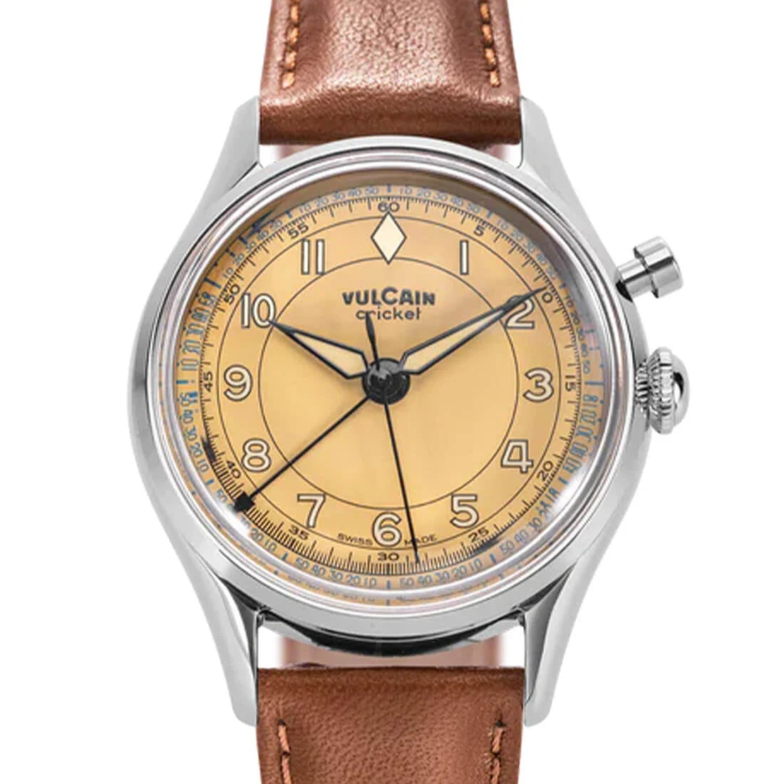 Vulcain Cricket met handopwinding, bruin-kaki, 36 mm