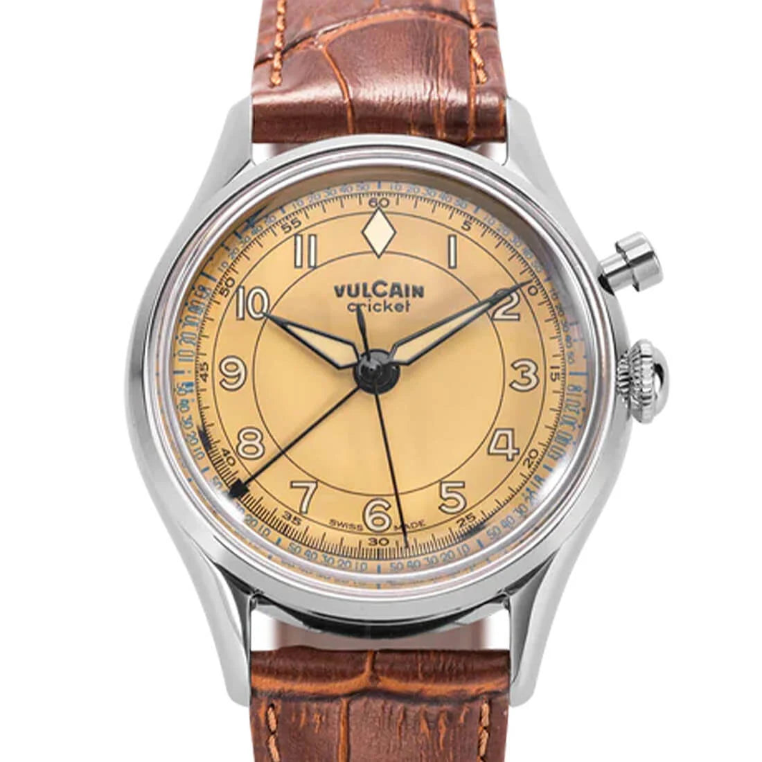 Vulcain Cricket met handopwinding, bruin-kaki, 36 mm