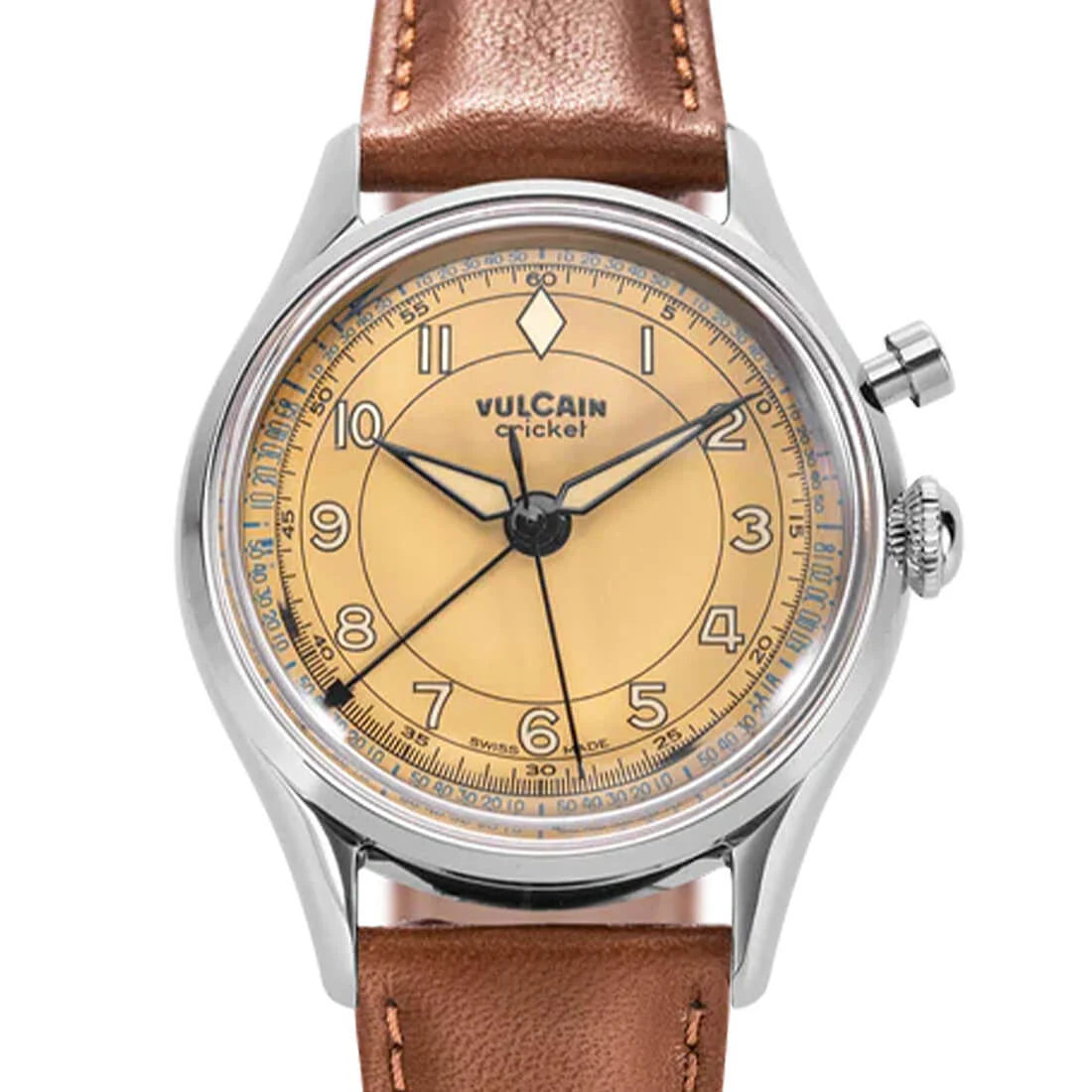 Vulcain Cricket met handopwinding, bruin-kaki, 39 mm