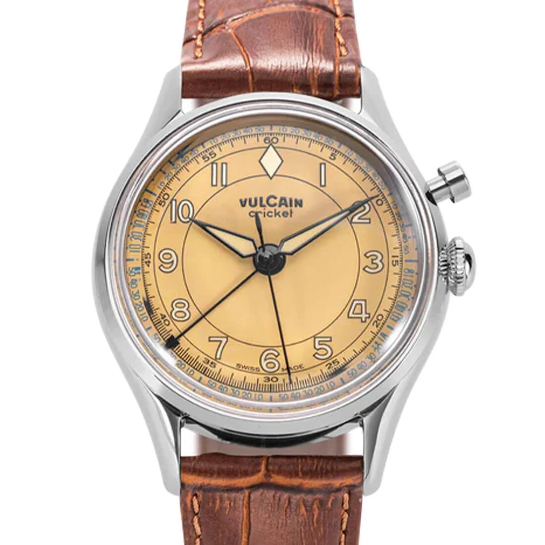 Vulcain Cricket met handopwinding, bruin-kaki, 39 mm